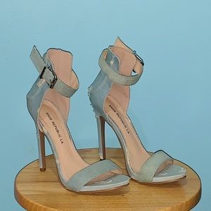 Distressed Denim High Heel Dress Sandal